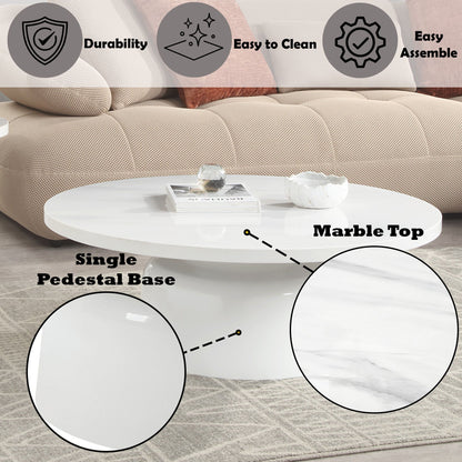 Zaid Engineering Marble High Gloss Table round white marble top single pedestal base coffee table on Tampa Home & Garden Store