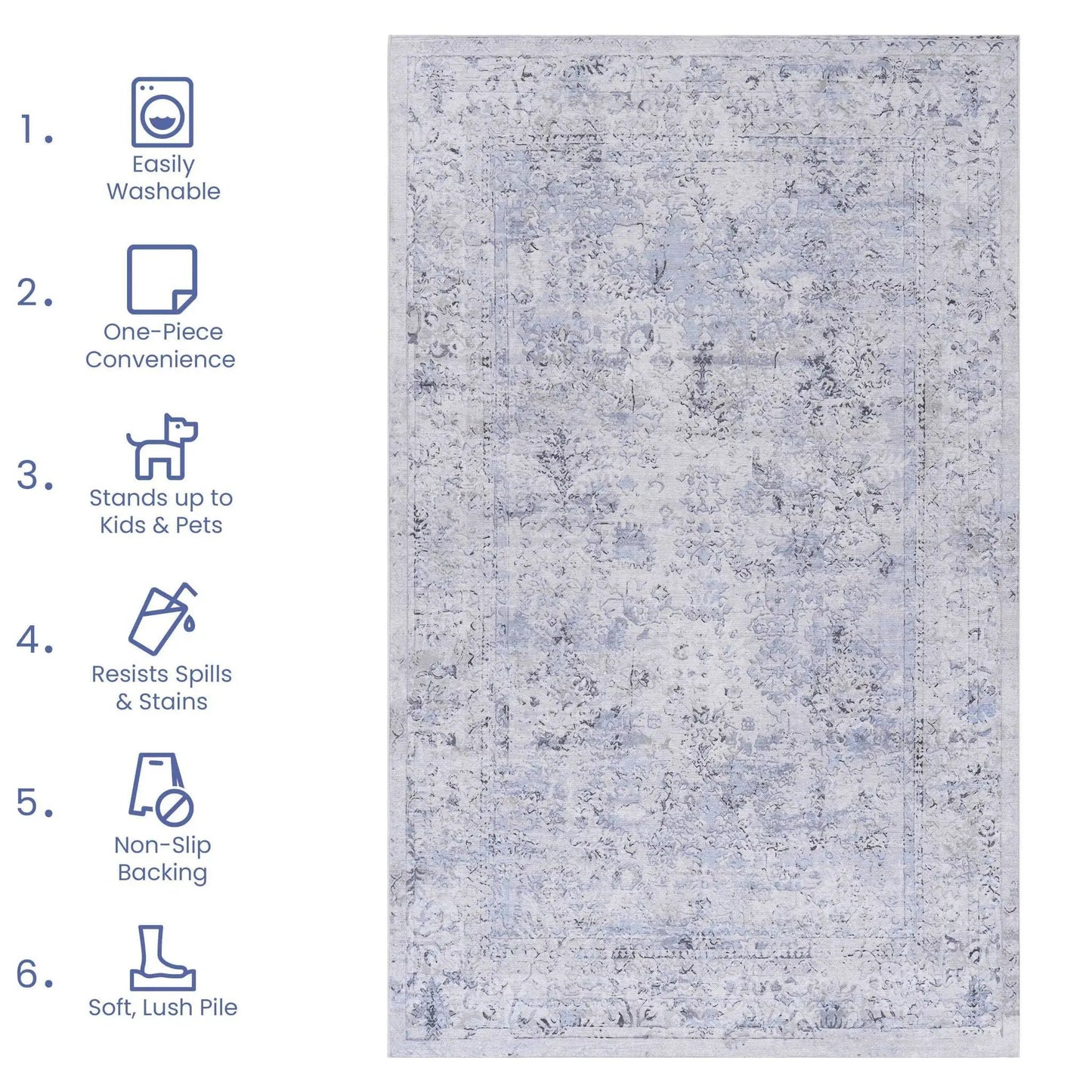 Maval Area Rug Washable Medallion Floral Border