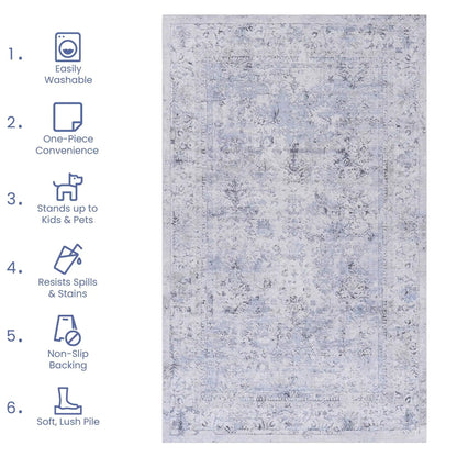 Maval Area Rug Washable Medallion Floral Border