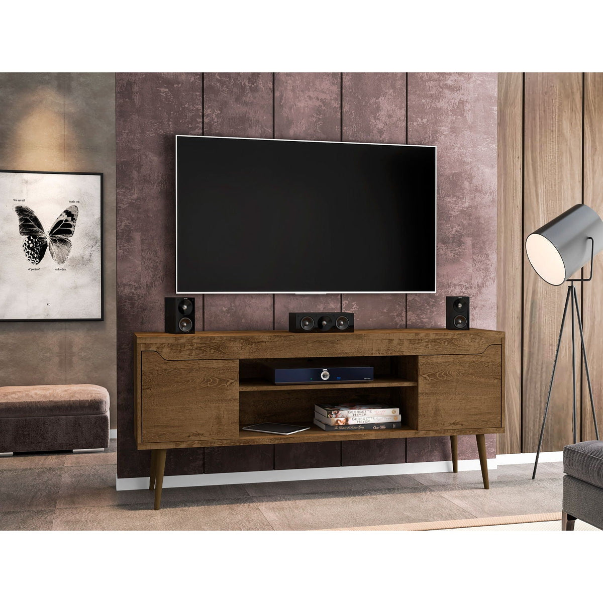 Bradley Modern TV Stand Concealed Storage and Wire Management dark brown by HouseOfZazla on Tampa Home & Garden Store