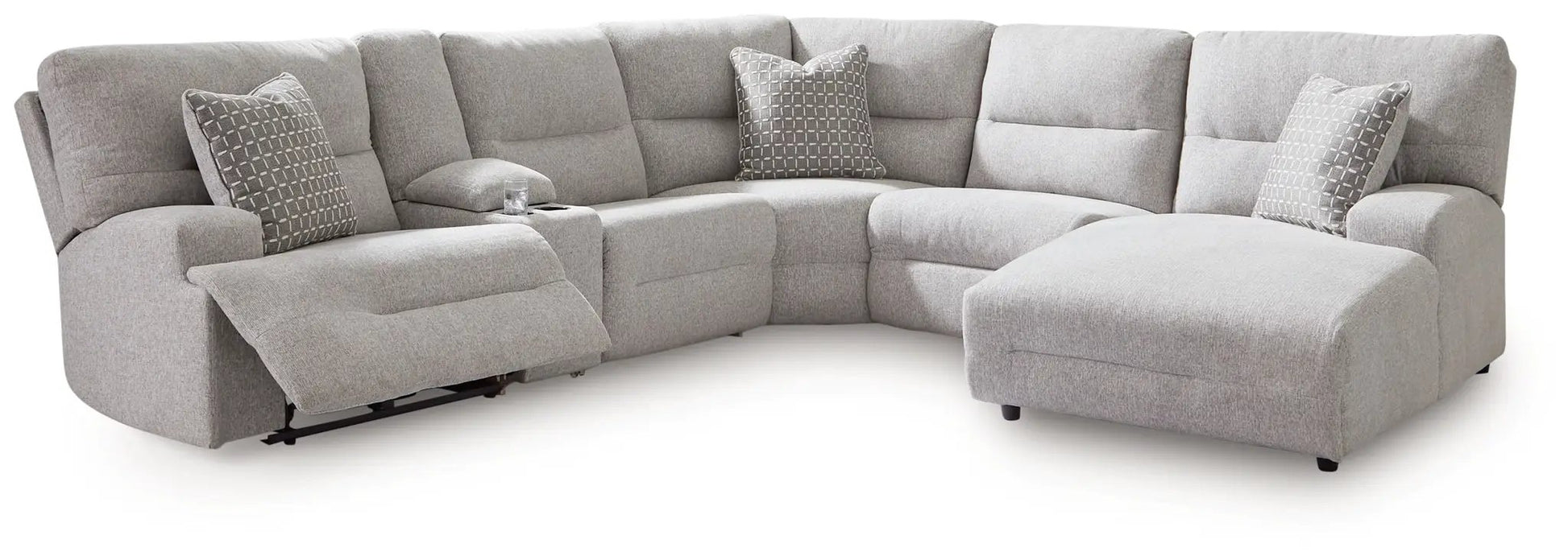 Acklen Place reclining sectional in light gray fabric with chaise by Unique Piece Furniture on Tampa Home & Garden Store