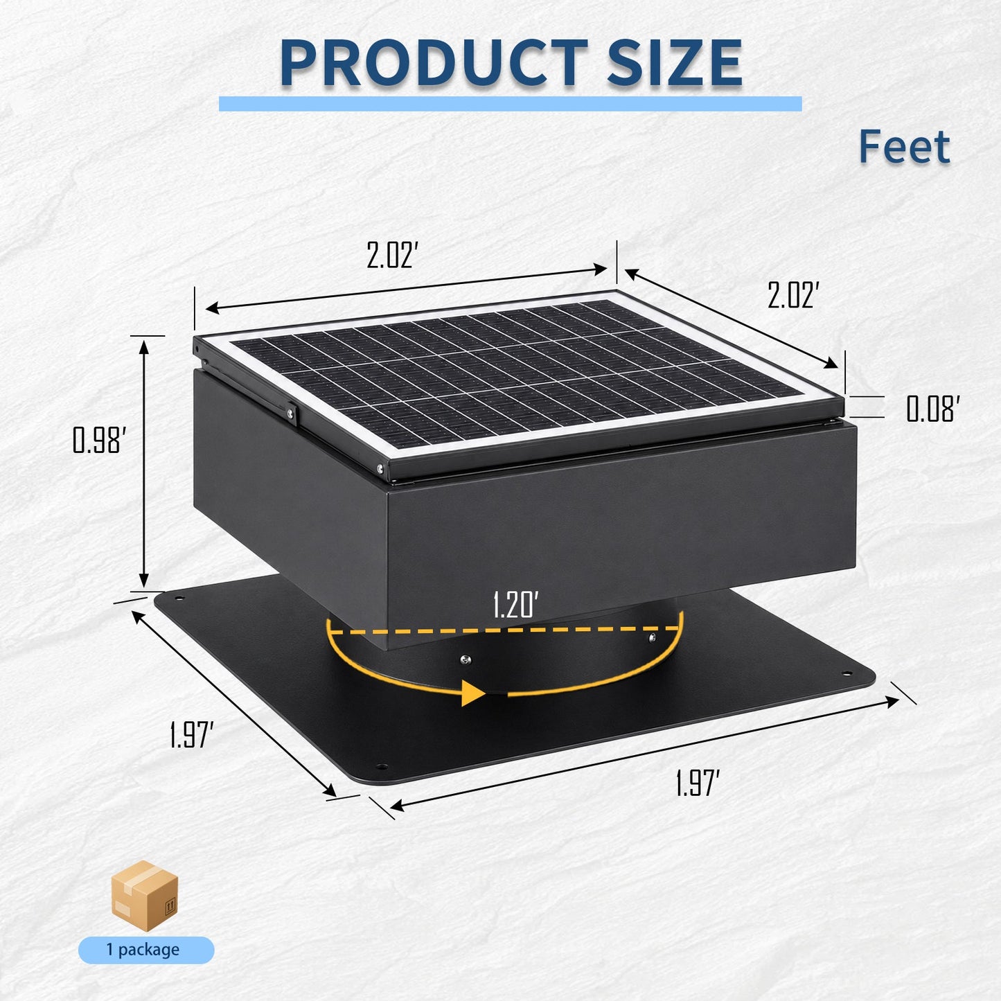 HouseOfZazla 14in square solar roof exhaust fan with black metal housing and solar panel on Tampa Home & Garden Store