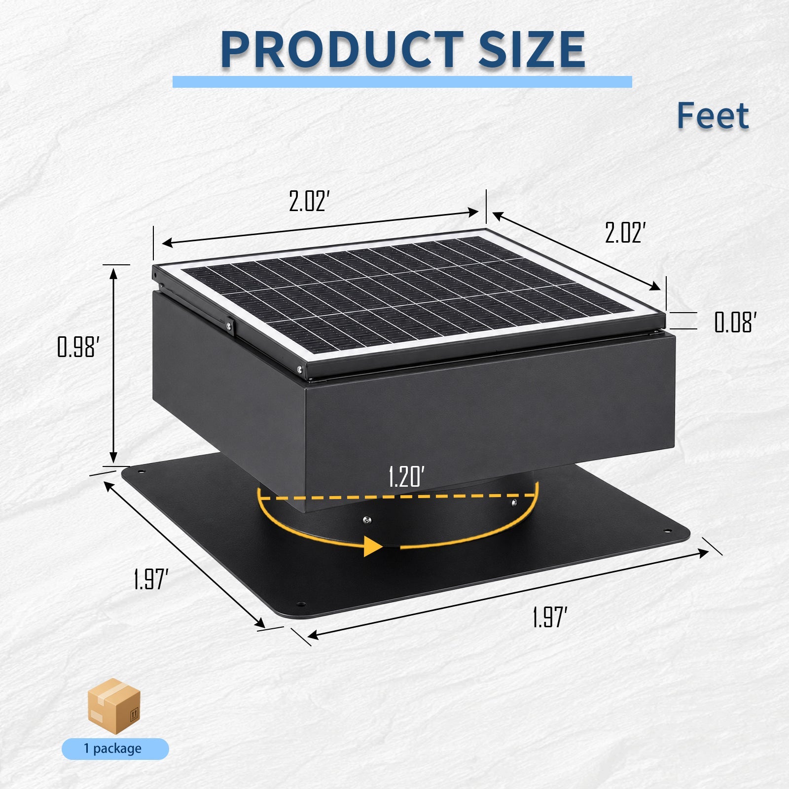 HouseOfZazla 14in square solar roof exhaust fan with black metal housing and solar panel on Tampa Home & Garden Store