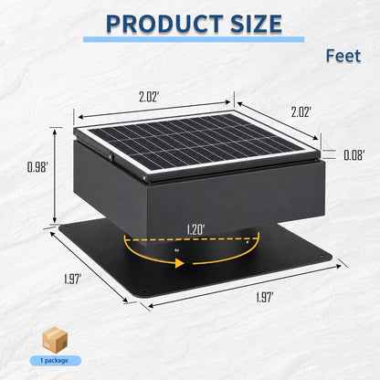 HouseOfZazla 14in square solar roof exhaust fan with black metal housing and solar panel on Tampa Home & Garden Store