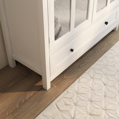 Buffet storage cabinet white with double glass doors and black knob handles on Tampa Home & Garden Store
