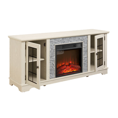 58in modern TV stand with electric fireplace and storage, light oak finish by HouseOfZazla on Tampa Home & Garden Store