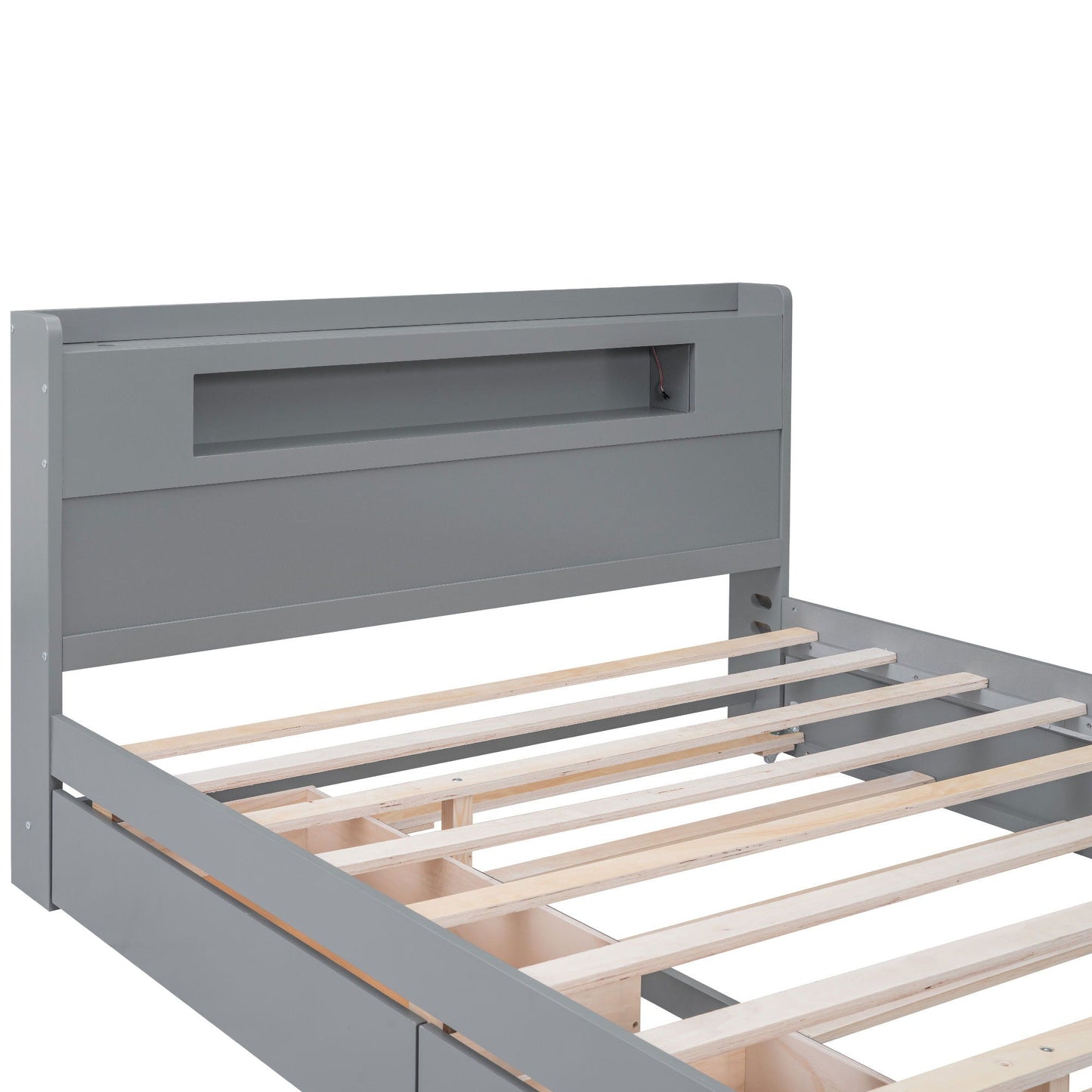 Storage Platform Bed with LED lights gray finish, 2 drawers and trundle by HouseOfZazla on Tampa Home & Garden Store