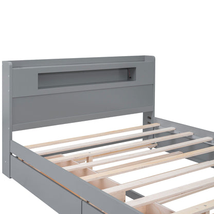Storage Platform Bed with LED lights gray finish, 2 drawers and trundle by HouseOfZazla on Tampa Home & Garden Store