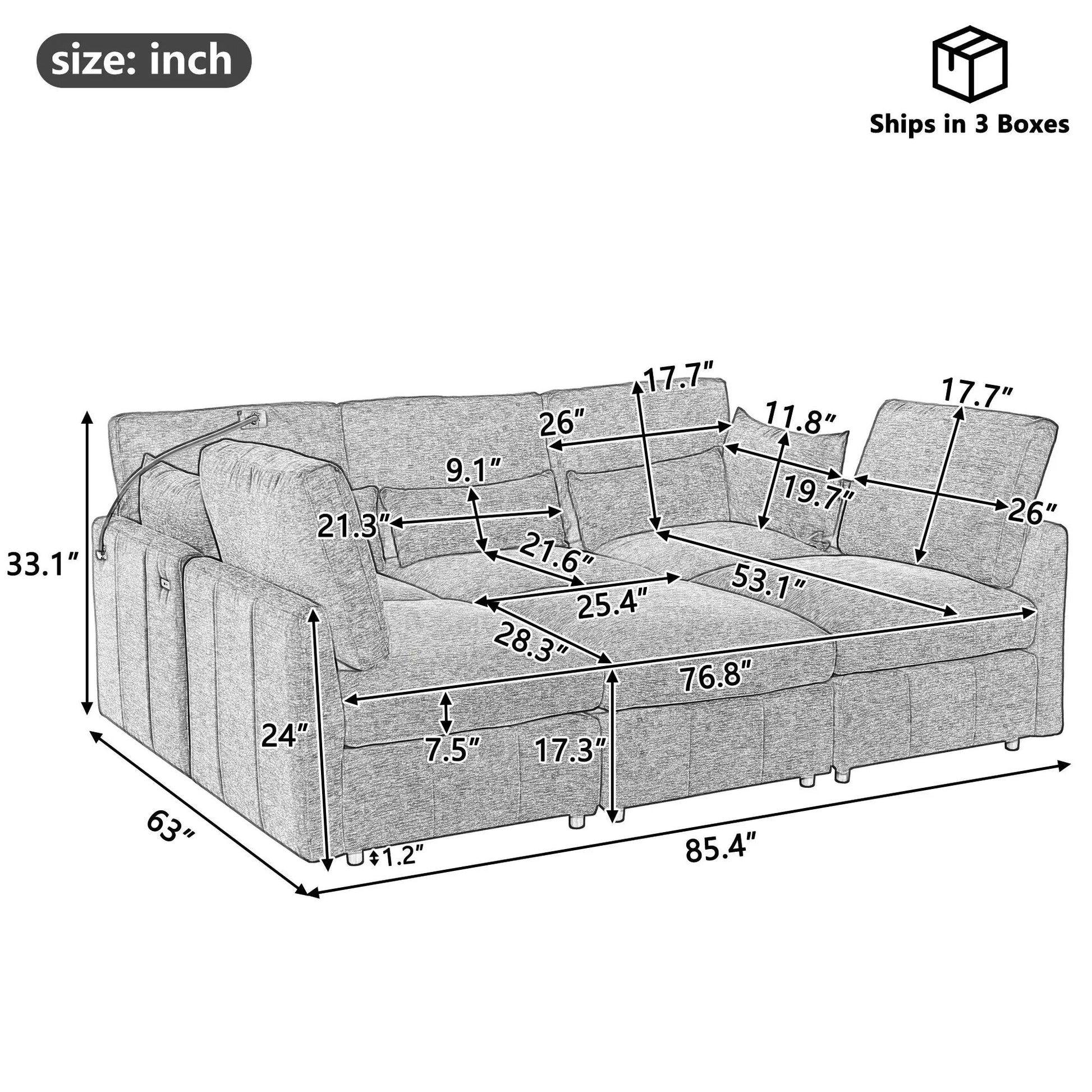 Modern modular U-shaped sofa bed with movable ottoman, 2-pc set Unique Piece Furniture on Tampa Home & Garden Store