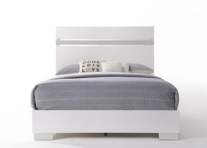 Naima Elegance Bed panel bed in white with glitter band headboard, HouseOfZazla on Tampa Home & Garden Store