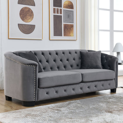 Modern Chesterfield Sofa by HouseOfZazla in grey with tufted backrest and nailhead trim on Tampa Home & Garden Store