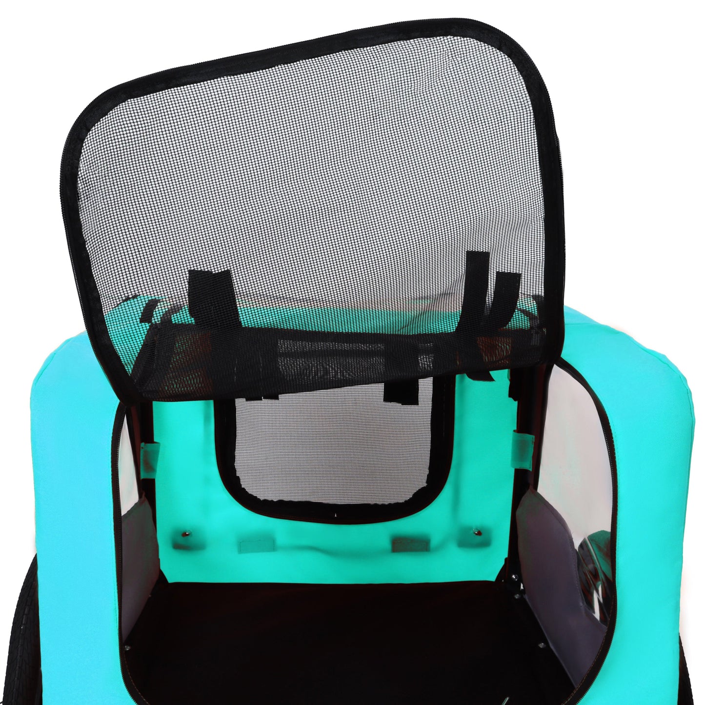 Pet bike trailer for small/medium pets by HouseOfZazla with turquoise fabric and mesh on Tampa Home & Garden Store