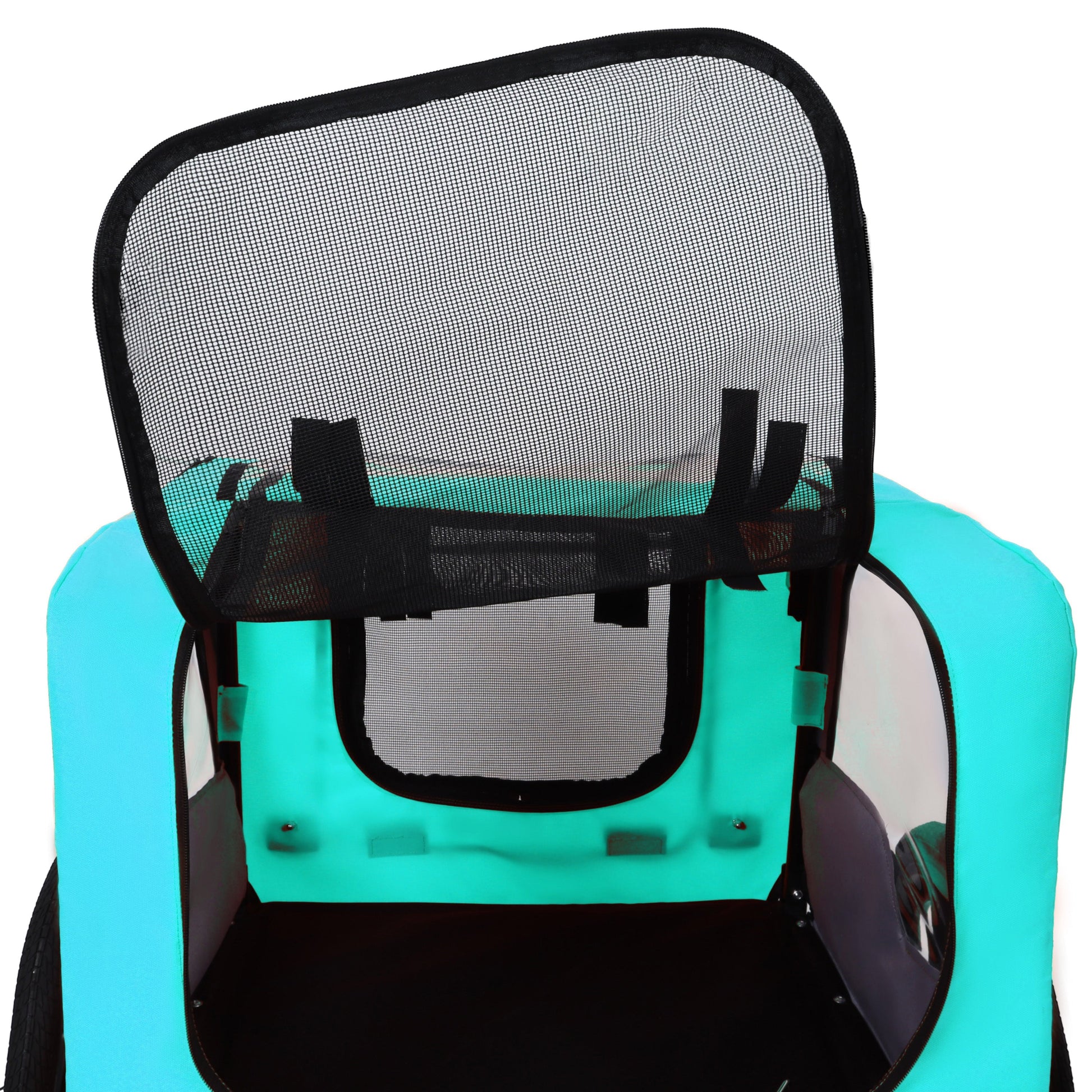 Pet bike trailer for small/medium pets by HouseOfZazla with turquoise fabric and mesh on Tampa Home & Garden Store