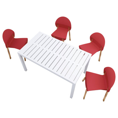 4-piece outdoor set with red ergonomic polypropylene chairs and white slatted table on Tampa Home & Garden Store