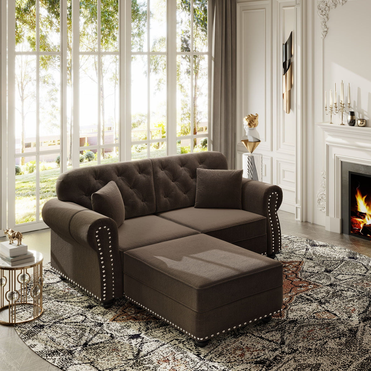 Upholstered Sofa Set with Nailhead and Pillows