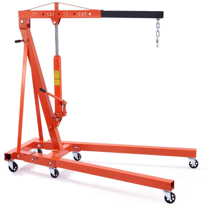 Engine hoist orange hydraulic with lever, foldable design, 2-ton capacity, caster wheels on Tampa Home & Garden Store