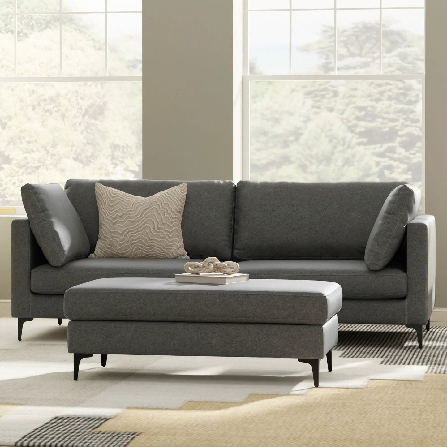 Ava Mid Century Sofa with Ottoman Set in Fabric