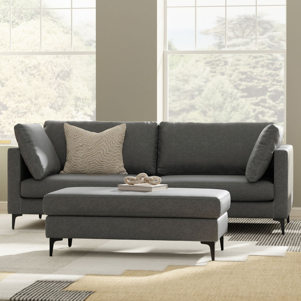 Ava Mid Century Modern Sofa and Ottoman Set