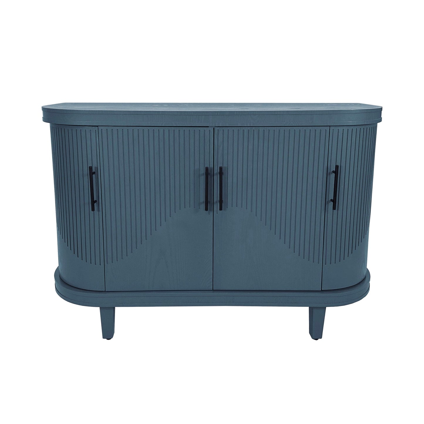 Curved blue wooden sideboard with four ribbed doors and adjustable shelves for living room on Tampa Home & Garden Store