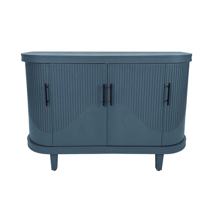 Curved blue wooden sideboard with four ribbed doors and adjustable shelves for living room on Tampa Home & Garden Store