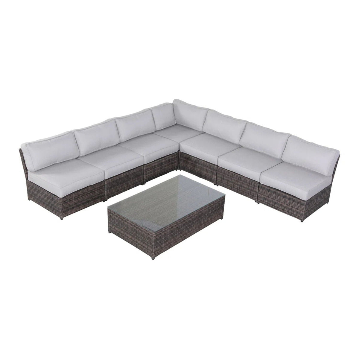 2 Piece Outdoor Rattan Sectional Sofa with light gray cushions, brown wicker HouseOfZazla on Tampa Home & Garden Store
