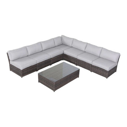 2 Piece Outdoor Rattan Sectional Sofa with light gray cushions, brown wicker HouseOfZazla on Tampa Home & Garden Store