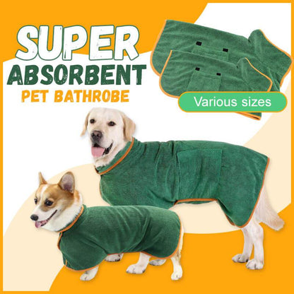 Absorbent Pet Bathrobe with waist-wrapped microfiber green with orange worn by dogs Pet Zen on Tampa Home & Garden Store