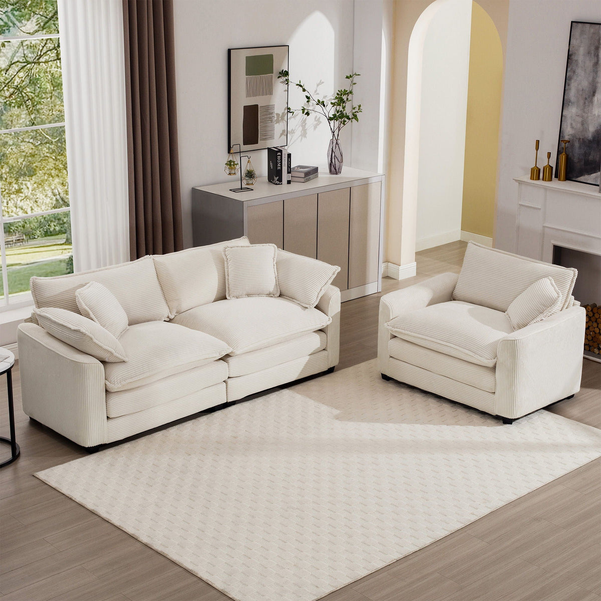 Elegant oversized sectional sofa set cream fabric, 3-piece living room set by HouseOfZazla on Tampa Home & Garden Store