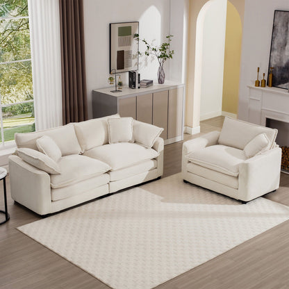Elegant oversized sectional sofa set cream fabric, 3-piece living room set by HouseOfZazla on Tampa Home & Garden Store