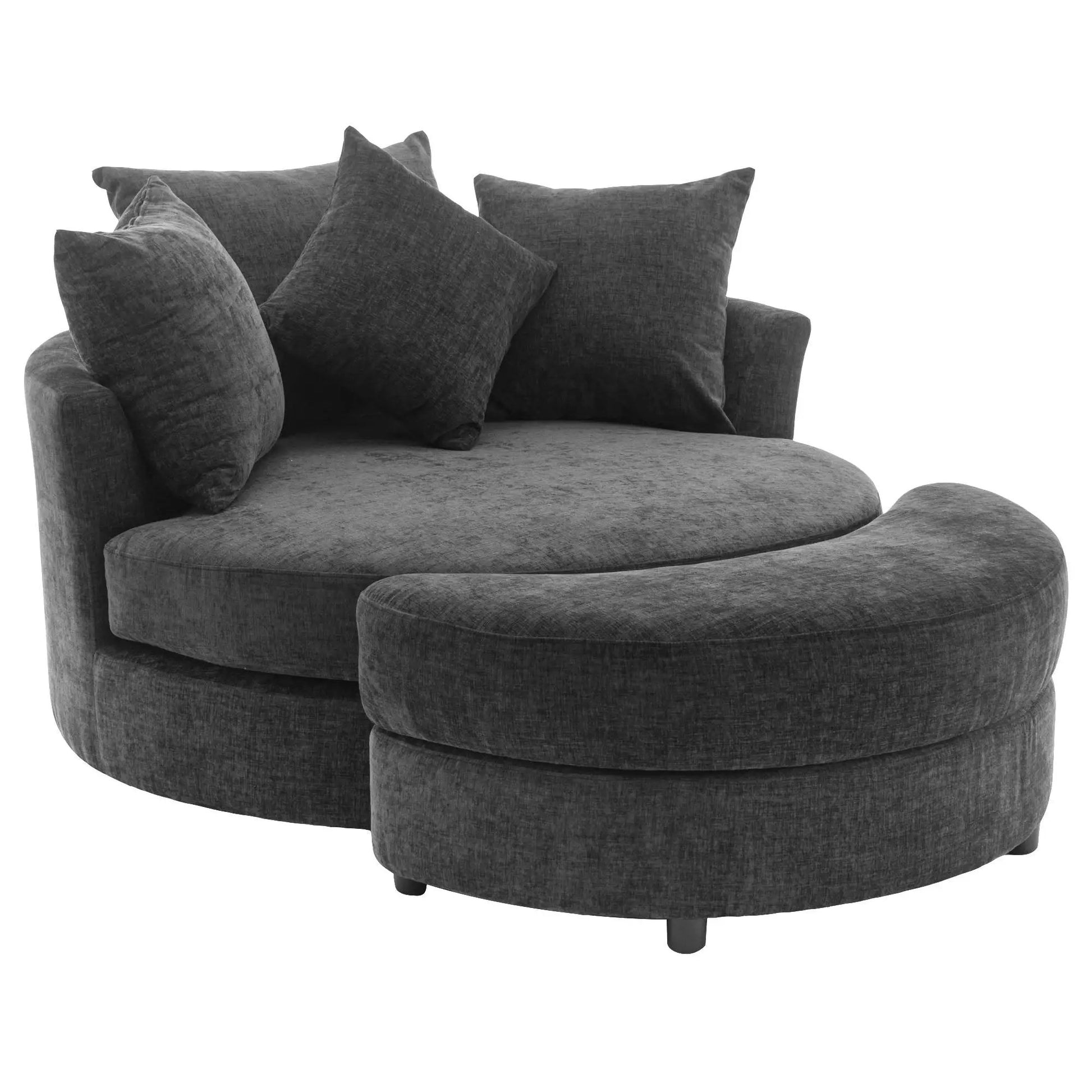 Round accent barrel chair in gray with ottoman and four cushions by Unique Piece Furniture on Tampa Home & Garden Store