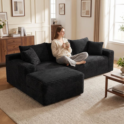 94.5in Cloud Modular Sectional Sofa Couch with L-Shape Chaise in black ribbed fabric on Tampa Home & Garden Store