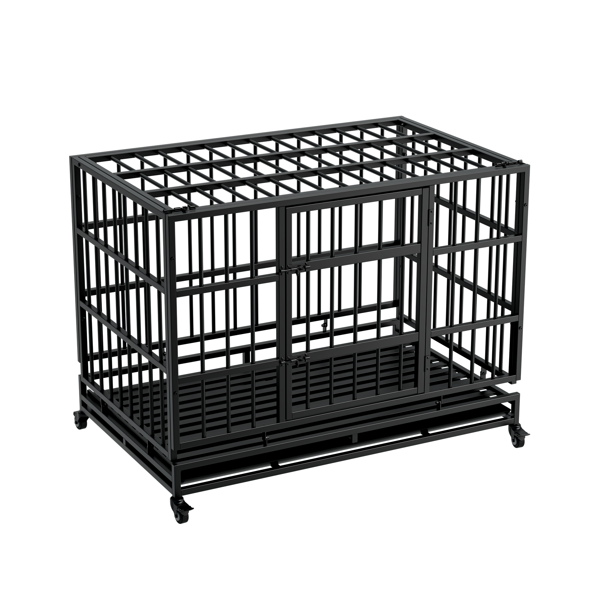 48 Inch Heavy Duty Dog Crate with Wheels, black steel frame, HouseOfZazla Pens & Hutches on Tampa Home & Garden Store