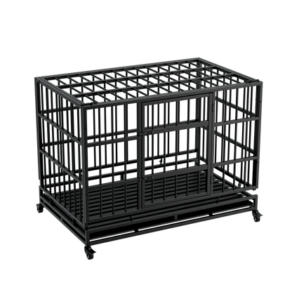 48 Inch Heavy Duty Dog Crate with Wheels, black steel frame, HouseOfZazla Pens & Hutches on Tampa Home & Garden Store