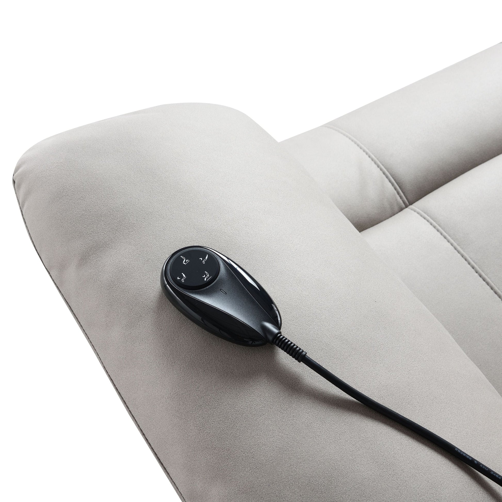 Chriki beige chenille power recliner with black finish, lift, heating, and massage controls on Tampa Home & Garden Store