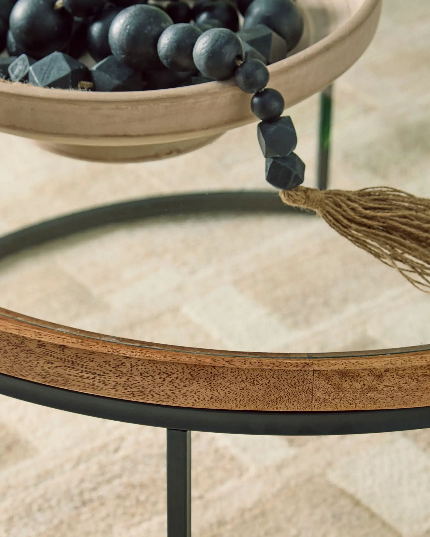 Noraluna Round Table with wood edge and dark metal frame Unique Piece Furniture on Tampa Home & Garden Store