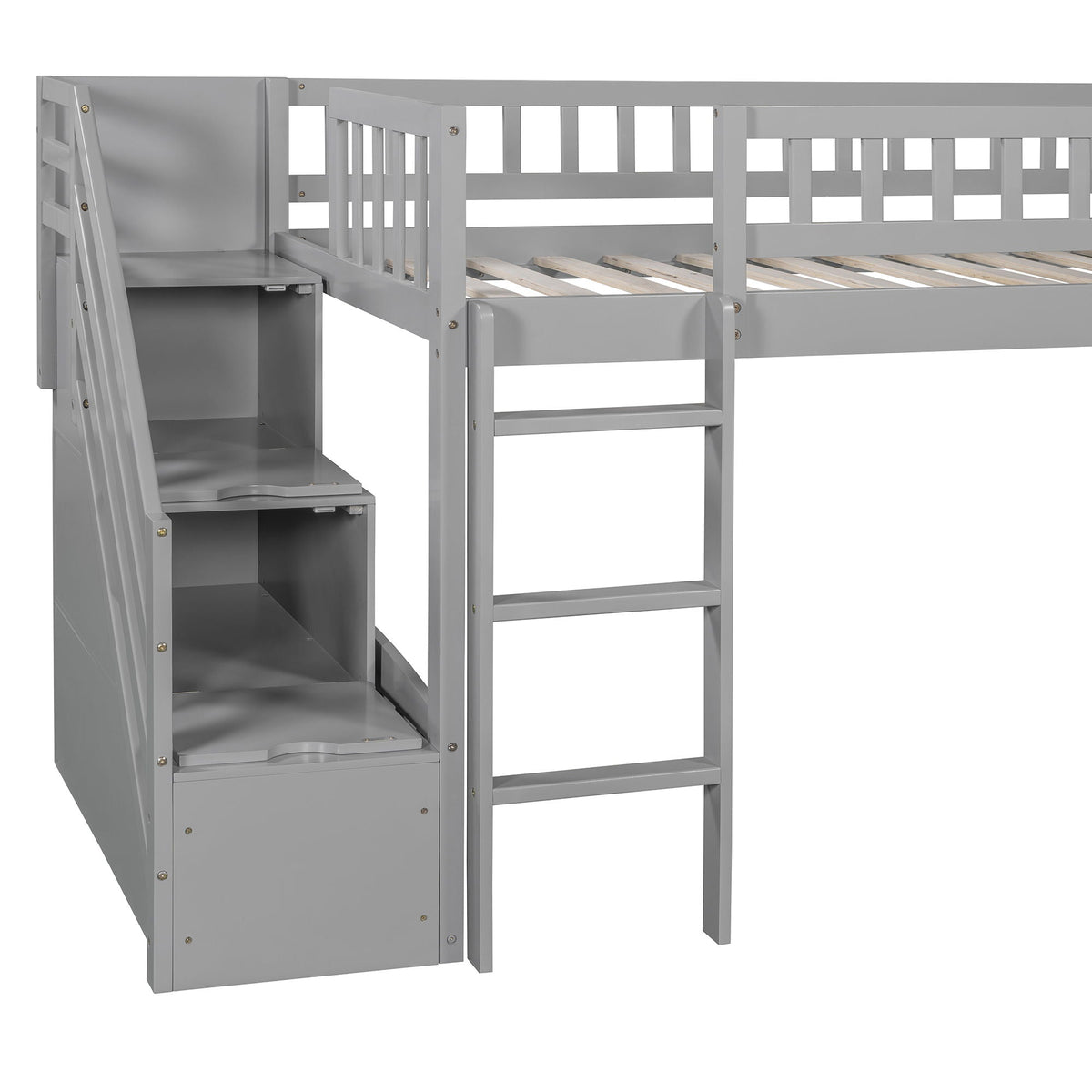 Loft Stairway Bed with 2 Drawers by HouseOfZazla in gray finish, built-in ladder and slatted bed frame on Tampa Home & Garden Store