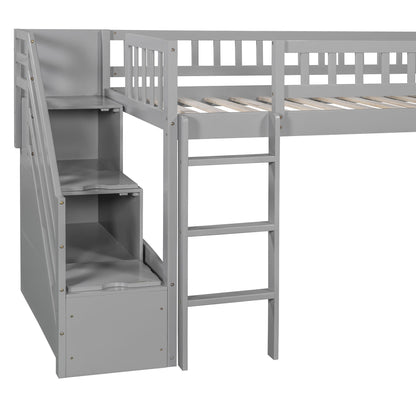 Loft Stairway Bed with 2 Drawers by HouseOfZazla in gray finish, built-in ladder and slatted bed frame on Tampa Home & Garden Store