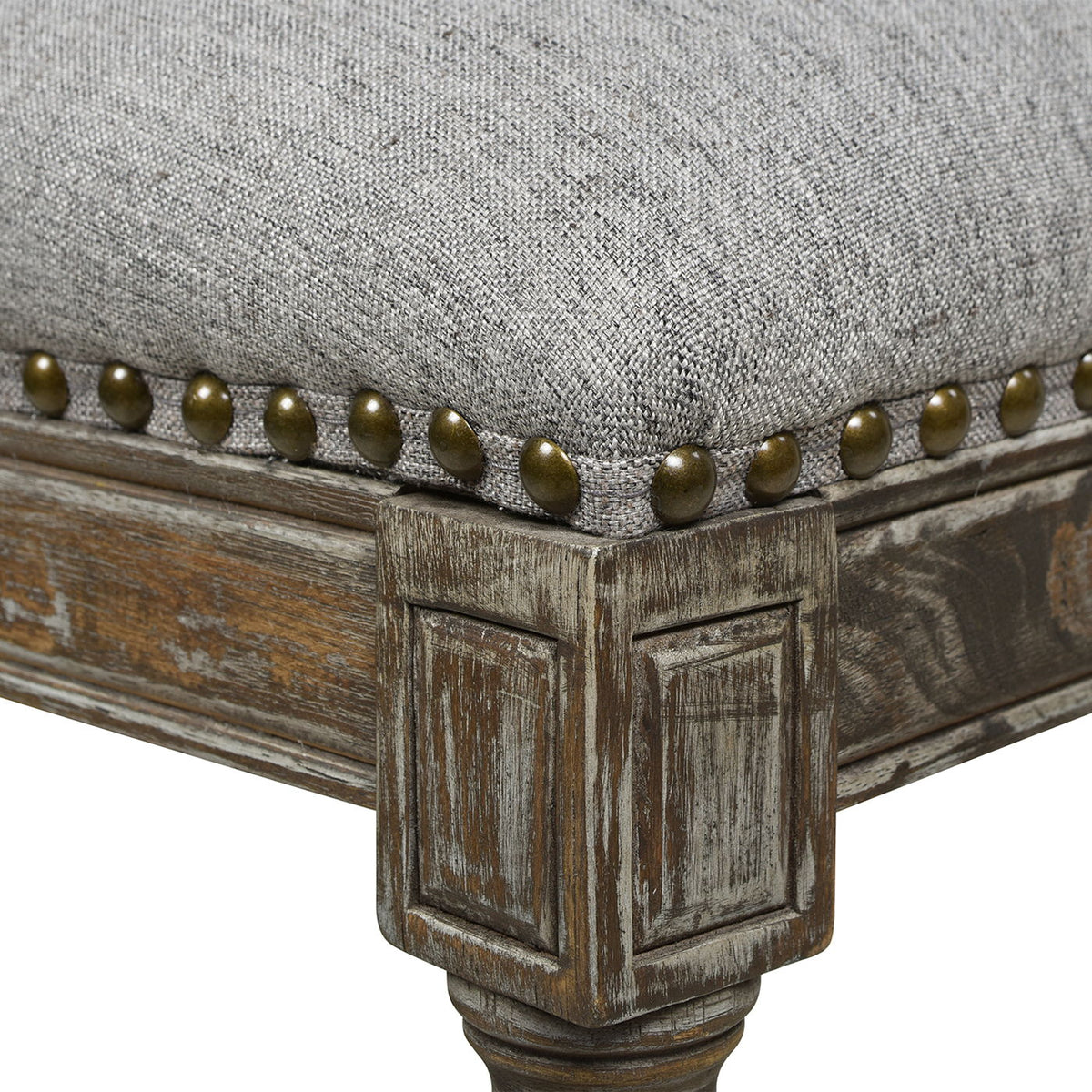 Rattan Wicker High Back Counter Bar Stool by HouseOfZazla, gray fabric, oak frame, bronze studs on Tampa Home & Garden Store