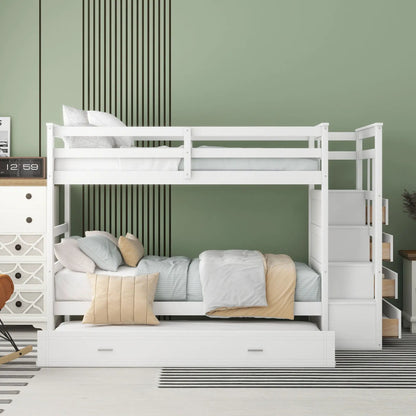 Twin over twin bunk bed with trundle and staircase in white finish by Unique Piece Furniture on Tampa Home & Garden Store