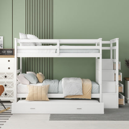 White Twin Bunk Bed With Drawers and Trundle