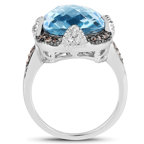Ring with 8.29ct Swiss Blue Topaz, champagne and white diamonds, .925 sterling silver on Tampa Home & Garden Store