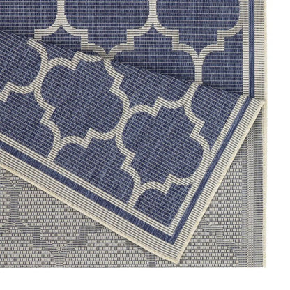 Sunshine runner rug navy ivory trellis polypropylene indoor outdoor Unique Piece Furniture on Tampa Home & Garden Store