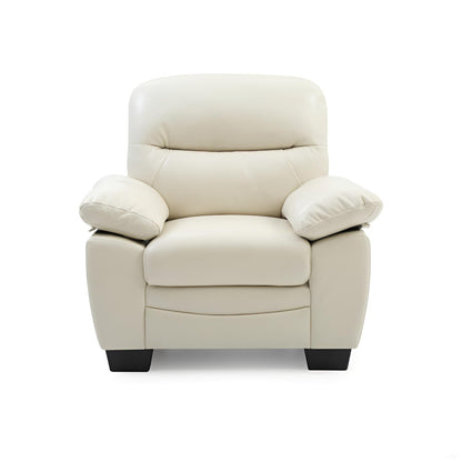 Marta Arm Chair by HouseOfZazla in cream leather with cushioned arms and dark legs on Tampa Home & Garden Store