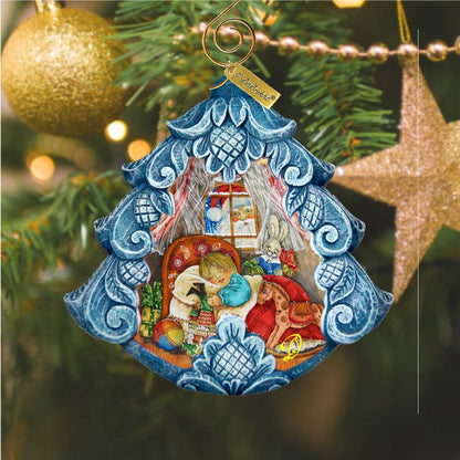 G. DeBrekht Night Before Hand-Painted Christmas Tree Ornament, blue frame on Tampa Home & Garden Store