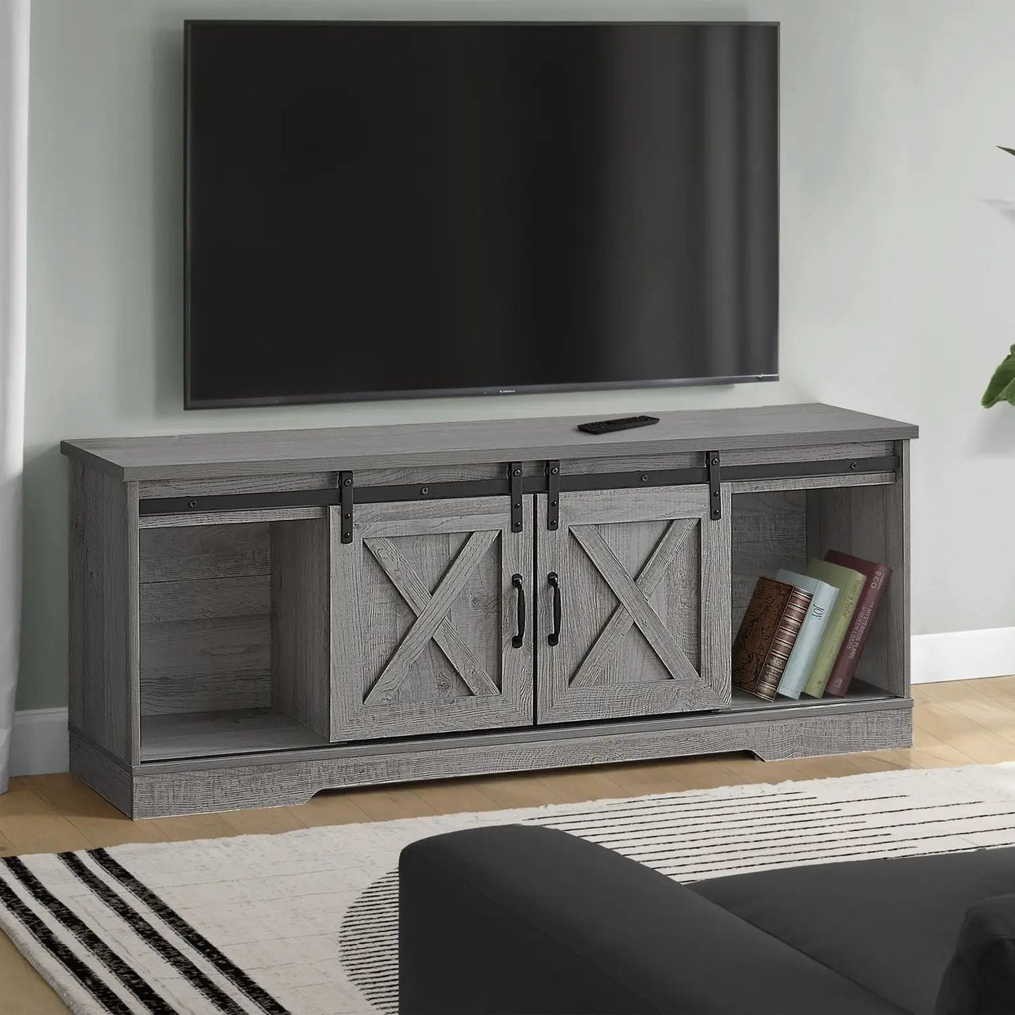 Farmhouse TV Stand Sliding Barn Doors Storage