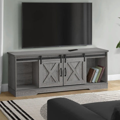 Farmhouse TV Stand Sliding Barn Doors Storage