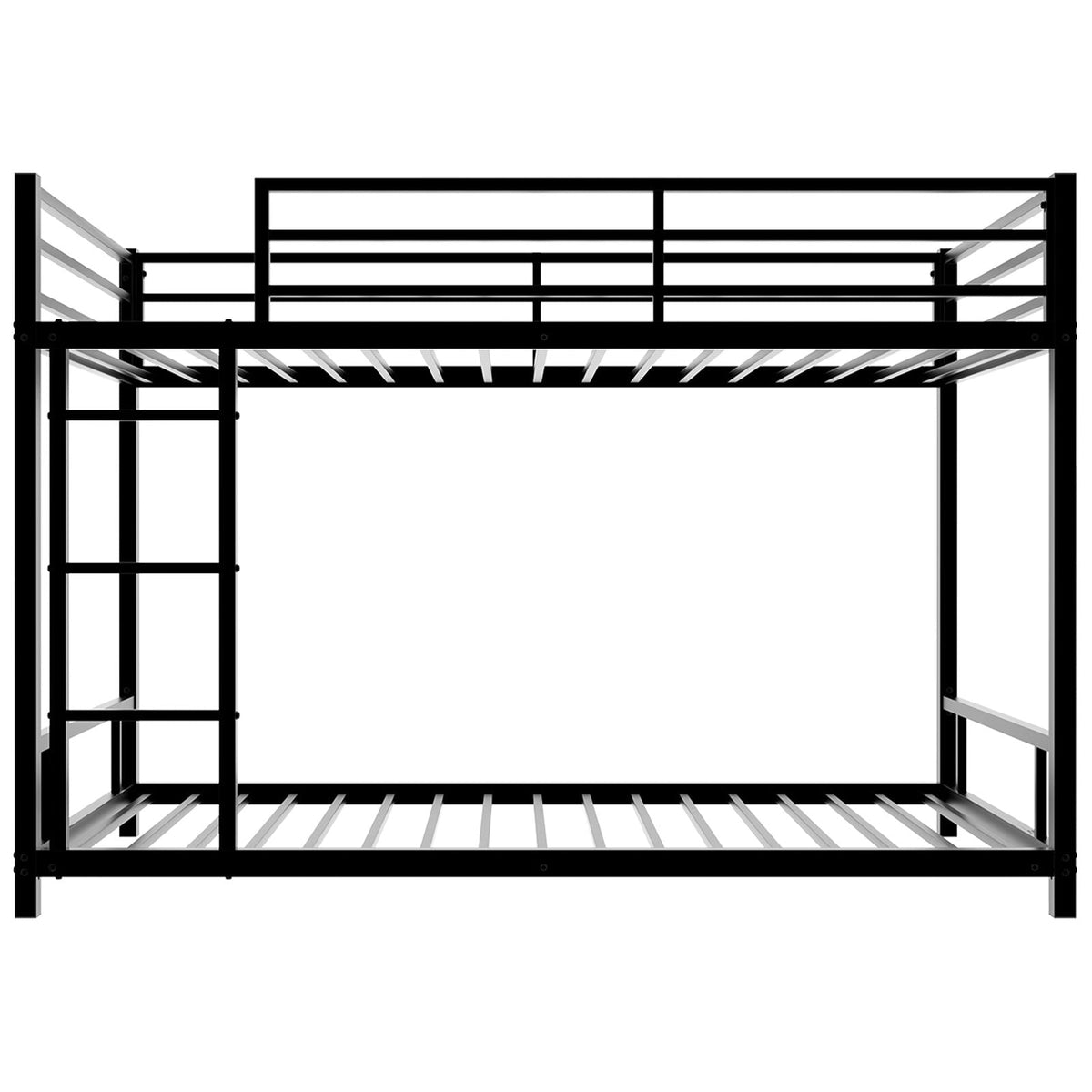 Black metal bunk bed frame by HouseOfZazla with top safety guardrails and left-side ladder on Tampa Home & Garden Store