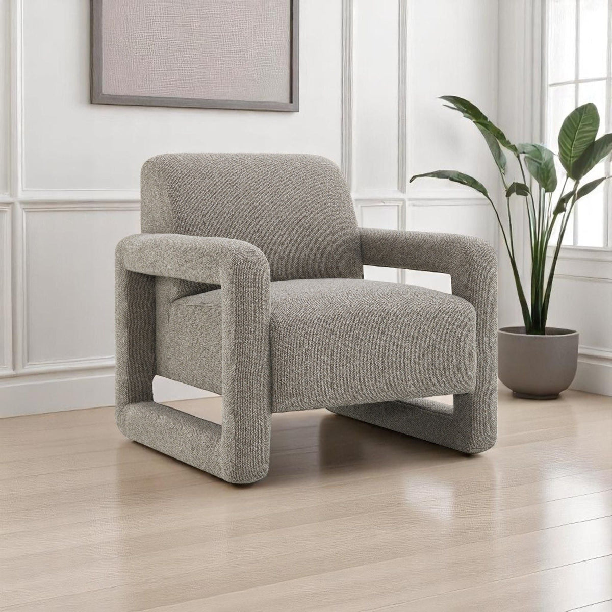Glenda gray accent armchair with pocket coil support in textured fabric on Tampa Home & Garden Store