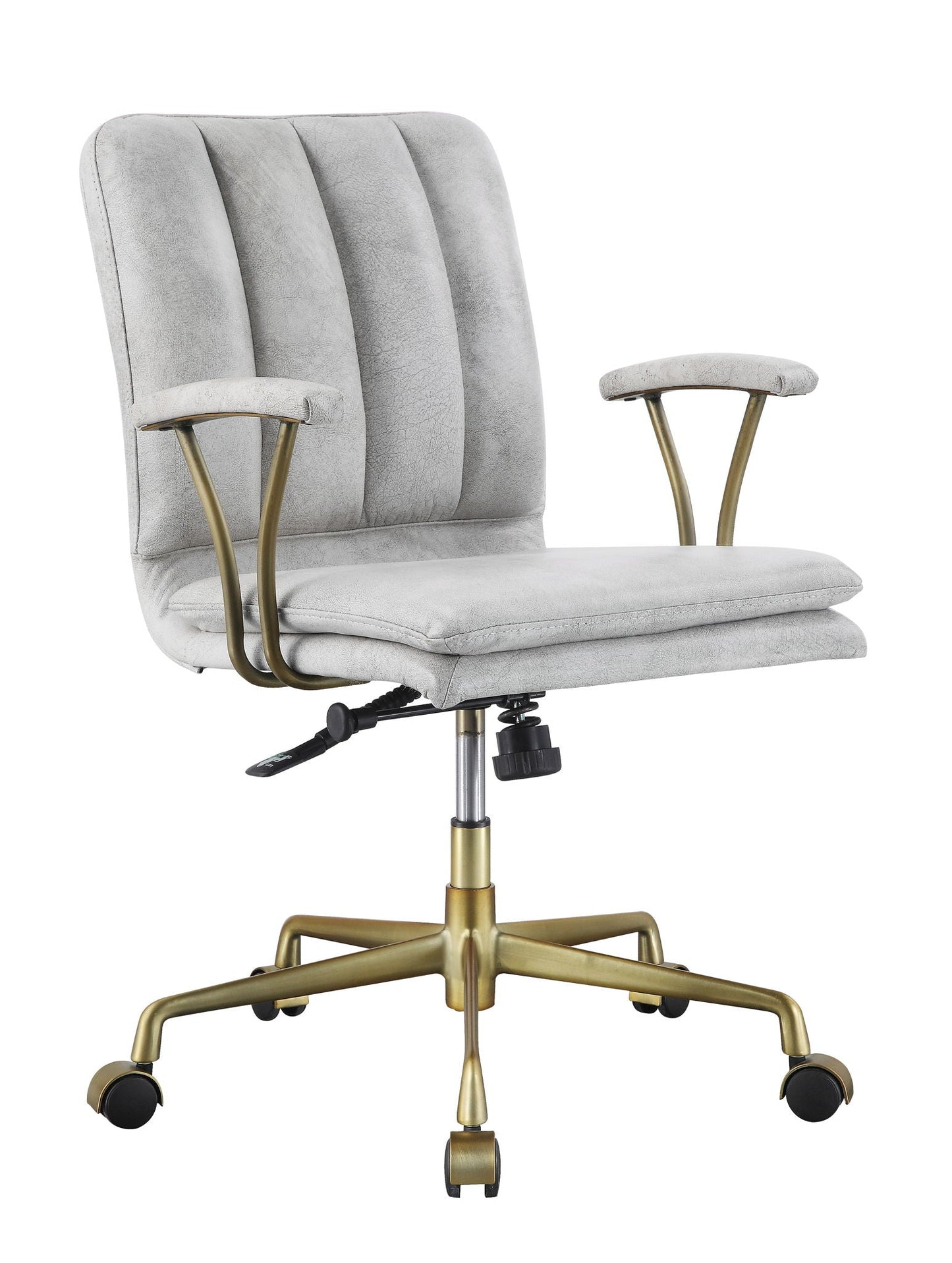 Damir Vintage Top Grain Leather Office Chair Antique White with brass arms and five-star base on Tampa Home & Garden Store