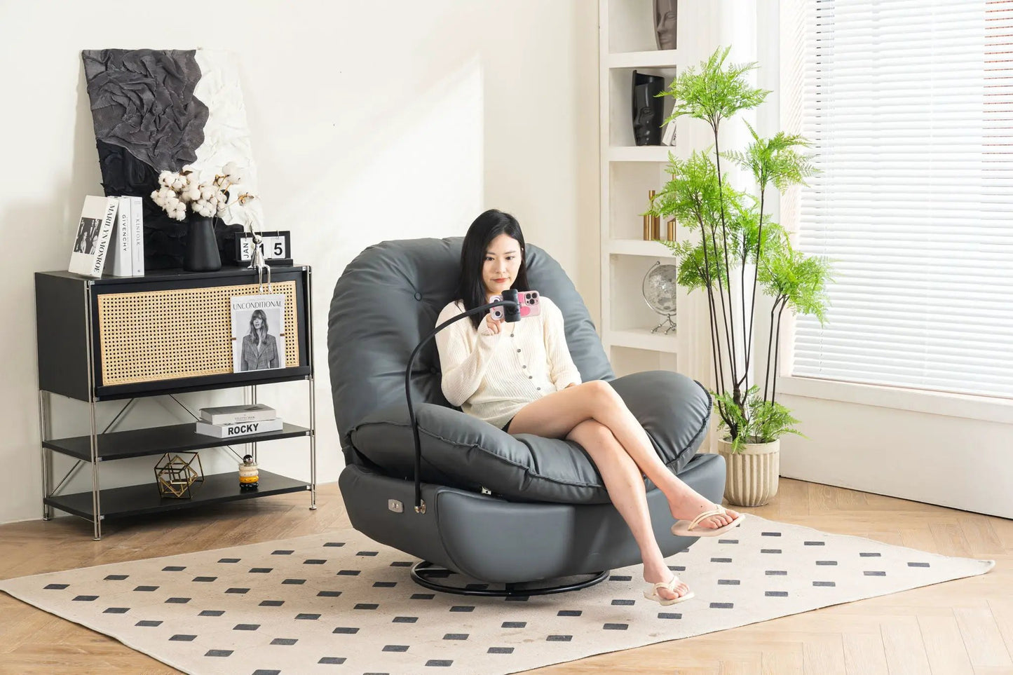 Power Recliner Swivel Glider with USB charger gray leather by Unique Piece Furniture on Tampa Home & Garden Store